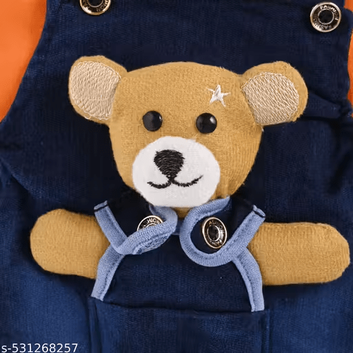 Cotton Dungaree Set | Orange T-Shirt & Denim Blue Overalls with Teddy
